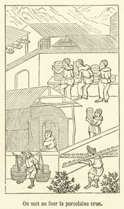 A porcelana crua é cozida (gravura) de French School