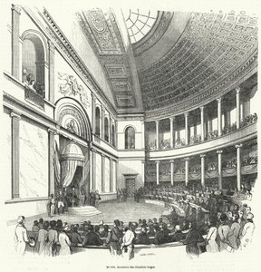 Abertura da Câmara dos Representantes, a Câmara Baixa do Parlamento Belga (gravura) de French School