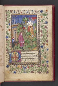 Página de abertura. Um cavalheiro numa paisagem, seguido de outro montado num cavalo, com três senhoras.

Le livre des quatre dames; par Alain Chartier. Le livre des quatre
dames; par Alain Chartier.

Chartier, Alain, Não especificado, Secretário de C de French School