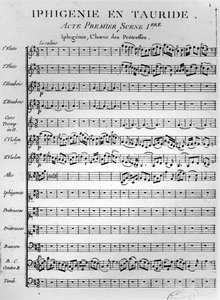Página de abertura da partitura de Iphigénie en Tauride por Gluck (print) de French School