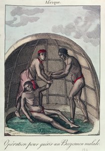 Operação para curar um bosquímano doente, 1811 (gravura a cores) de French School