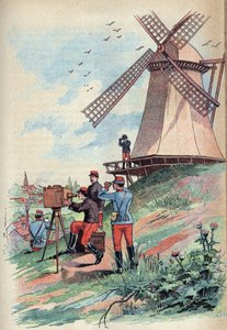 Telégrafo óptico - O telégrafo óptico ou Telegraph Chappe no século XIX - Gravura em "Ciências trazidas ao alcance de todos - Física e química popular" por Alexis Clerc - Final do século XIX - Coleção privada de French School