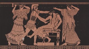 Orestes a matar Egisto (litografia a cores) de French School