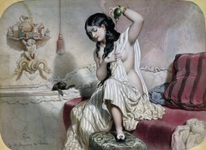 Oriental mulher em seu banheiro, meados do século XIX