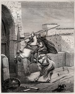 Otto II, Santo Imperador Romano antes de Paris - Otton II do Santo Império, conhecido como o Roux (955-983) irrita não poder penetrar em Paris (sede de Paris, 978), avança sob as muralhas da cidade para plantar a sua lança na porta - gravando em de French School