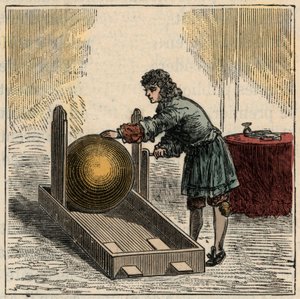 Otto von Guericke (1602-1686), físico alemão, operando o primeiro gerador de eletricidade estática - máquinas estáticas: Otto von Guericke (Otto de Guericke de French School