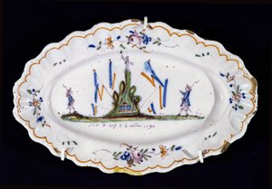 Placa oval com a inscrição Vive le Roi e la Nation 1790, oficina de Nevers, (cerâmica) de French School