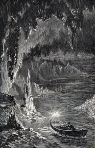 Gruta de Padirac no departamento de Lote, em França - Riviere souterraine - Gouffre de Padirac - dans le Lot en France - gravura em "PATRIE" - DESCRIÇÃO PIQUE DE LA FRANCE EN 6 VOLUES BY LUCIEN HUARD - final do século XIX de French School