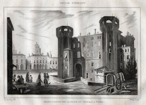 Palácio de Aosta na Place du Chateau em Turim - Gravura de "Itália Pitoresca" - Pintura Histórica e Descritiva da Itália" de M. de Norvins, Ch. Nodier 1834-1836. de French School