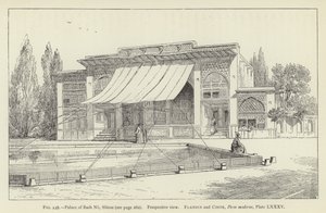 Palácio da festança não, Shiraz, vista em perspectiva de French School