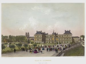 Palais Du Luxembourg, Fachada no Jardim (cor litho) de French School