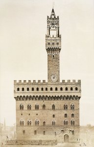 Palazzo Vecchio, ou o Palazzo della Signoria, Florença, a partir de fragmentos de arquitetura da Idade Média e do Renascimento, gravada por Jules Adolphe Chauvet (n.1828) de French School