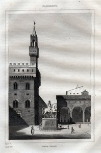 Palazzo vecchio em Florença - Piazza della Signoria - Gravura da "Pitoresca Itália" - Pintura histórica e descritiva da Itália" de M. de Norvins, Ch. Nodier 1834-1836. de French School