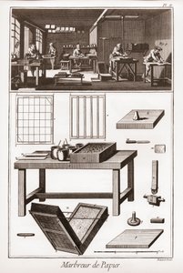 Papel marmoreado - "The Great Encyclopedie, ou Dictionnaire Raisonne des Sciences, des Arts et des Metiers" (Enciclopédia ou Dicionário das Ciências, Artes e Profissões) por Denis Diderot (1713-1784) e Jean d