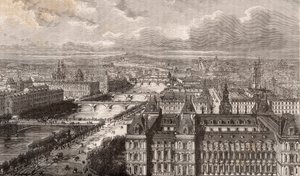 Paris - o Sena - as pontes - vista da torre Saint-Gervais - gravura em "La France illustree: geography, history, statistical administration" de V.-A. Malt-Brown. 1884 de French School