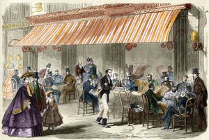 Paris, no século XIX. O boulevard des Italians em 1859: fora do café Helder, às cinco horas da noite. de French School