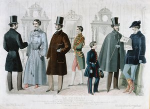 Placa de moda parisiense para o Boletim de moda, Nova York, fevereiro de 1858 (gravura a cores) de French School