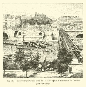 Passarela temporária lançada em 1858-59, após a demolição da ponte velha no Change de French School