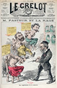 Pasteur e Raiva, caricatura dos experimentos de Louis Pasteur (1822-95) de Le Grelot, 8 de novembro de 1885 de French School