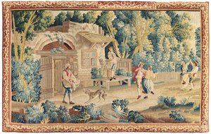 Tapeçaria pastoral, Aubusson, meados do século 18 de French School