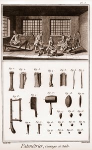 Patenotrier (fabricante do rosário) - trabalho e ferramentas - "La Grande Encyclopedie, ou Dicionário Raisonne des Sciences, des Arts et des Metiers" (Enciclopédia ou Dicionário das Ciências, Artes e Profissões) por Denis Diderot (1713-1784) e Jean d de French School
