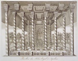 Pavilhão no Palácio Real em Isfahan, de Viagens do cavaleiro Chardin na Pérsia e outros lugares do Oriente, por Jean Chardin (1643-1713), publicado em 1811 de French School