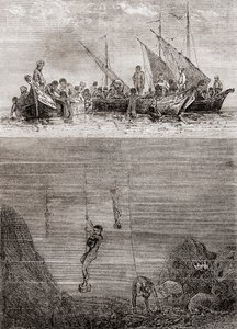 Mergulhadores Pearl ao largo da costa da Ilha do Ceilão no século XVIII, de 
