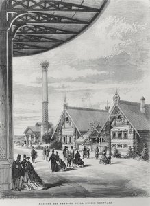 Casas camponesas no pavilhão russo na Exposição Universelle de 1867 (litho) de French School
