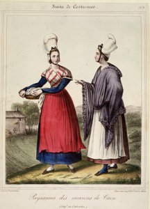 Mulheres camponesas nas proximidades de Caen - litografia de French School