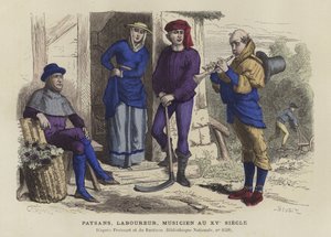 Camponeses, trabalhador e músico, século 15 de French School