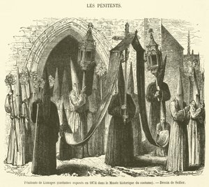 Penitentes de Limoges, figurinos exibidos em 1874 no Musee historique du costume (gravura) de French School