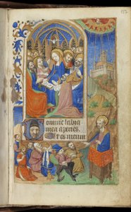 Pentecostes e uma cena de pregação, Livro das Horas (Uso de Paris) (tinta e cor em pergaminho) de French School