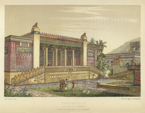 Persépolis, Palácio de Dario, vista em perspectiva da fachada de French School