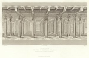 Persépolis, o salão de cem colunas, vista em perspectiva do interior, restaurada por Ch Chipiez de French School