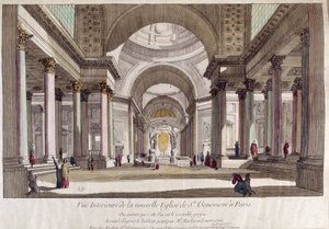 Perspectiva do interior da igreja de Sainte Geneviève em Paris - vista óptica de French School