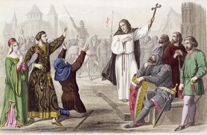 Pedro, o Eremita (1050-1115) pregando durante a Primeira Cruzada em 1095 de French School