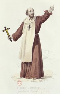 Pedro, o Eremita (c.1050-1115) pregando a Primeira Cruzada em 1095, c.1840 (gravura a cores) de French School