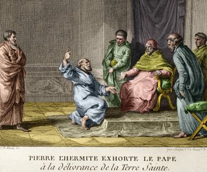 Pedro, o Eremita, exorta o Papa Urbano II à libertação da Terra Santa em 1093 (Pedro, o Eremita, pregando a primeira Cruzada) - Gravura das Figuras da História da França, sd. final do século XVIII de French School