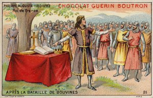 Philip Augustus, Rei de França, após a Batalha de Bouvines (chromolitho) de French School