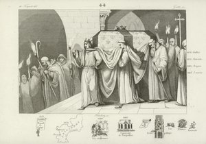 Filipe III da França ajudando a carregar o caixão de seu pai, Luís IX de French School