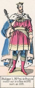 Philippe 1, 39º rei da França, ascendeu ao trono em 1061, morreu em 1108 (gravura colorida) de French School