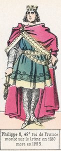 Philippe 2, 42º rei da França, ascendeu ao trono em 1180, morreu em 1223 (gravura colorida) de French School