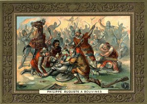 Philippe Auguste em Bouvines, em 1214. Cromolitografia do século XIX Coll. Bianchetti. de French School