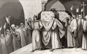 Philippe III (1245-85) o Negrito ajuda a carregar o caixão de seu pai, de &39;Histoire de France&39; por Colart, publicado em 1840 de French School