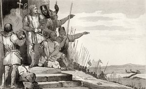 Philippe II Auguste (1165-1223) vence a batalha de Bouvines após a oração, de &39;Histoire de France&39; por Colart, publicada em 1840 de French School