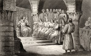Philippe V (1293-1322), o Alto e os Estados Gerais rejeitam as pretensões de Jeanne II, de "Histoire de France" por Colart, publicado em 1840. de French School