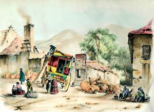 Diligência de Pierrefite A chegada da diligência que liga Pierrefite a Paris. Gravura da coleção privada de 1836 de French School