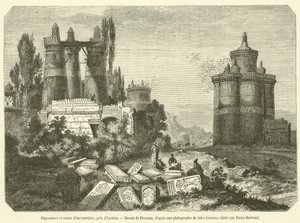 Pombais e ruínas de um cemitério, perto de Isfahan (gravura) de French School