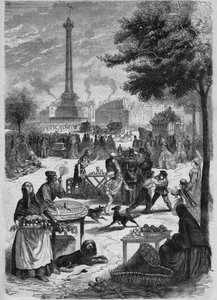 Place de la Bastille num domingo de Setembro. Gravação após um esboço de Pignard de 1865. de French School