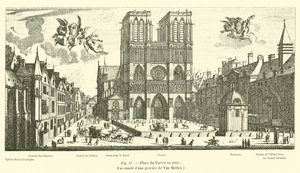 Place du Parvis em 1650, fac-símile de uma gravura de Van Merlen de French School